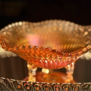 Vintage Jeannette Glass Company Anniversary pattern marigold carnival glass bowl